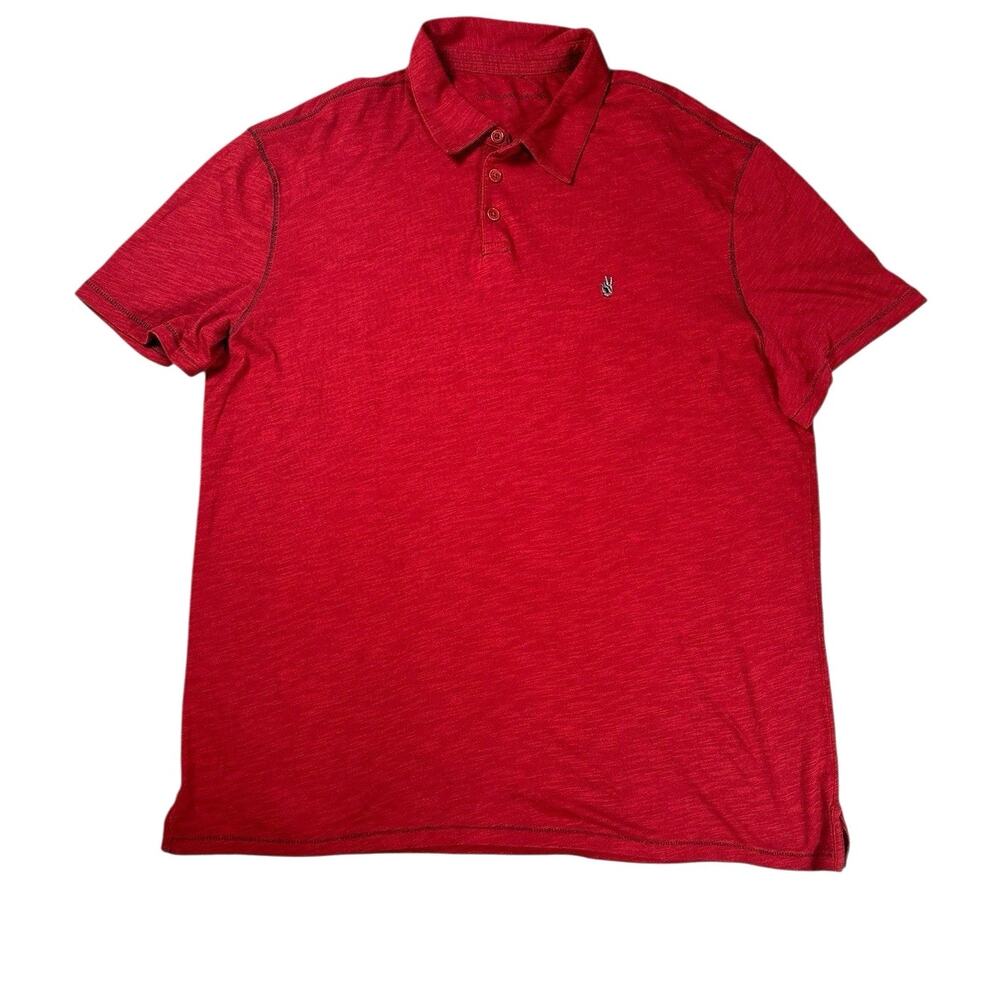 John Varvatos Peace Sign Polo Shirt Mens XL Red Slub Cotton Short Sleeve Casual